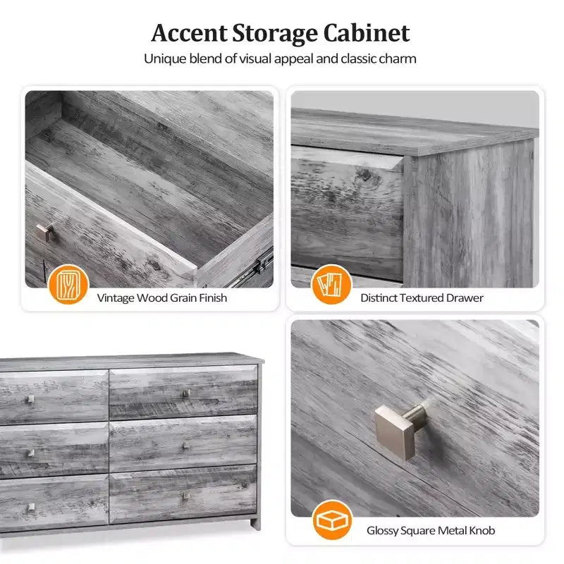 Commode 6 tiroirs en MDF gris 53,94 po L