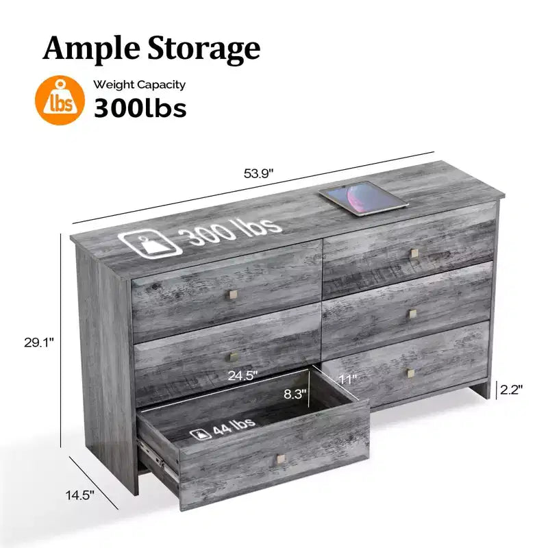 Commode 6 tiroirs en MDF gris 53,94 po L