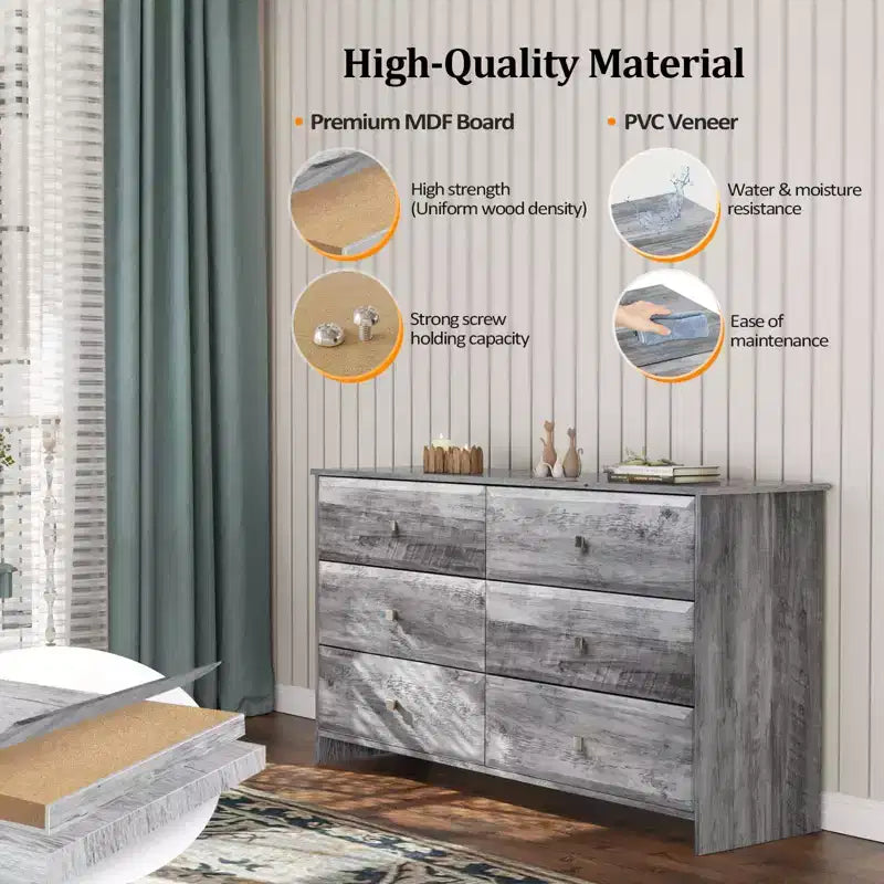 Commode 6 tiroirs en MDF gris 53,94 po L