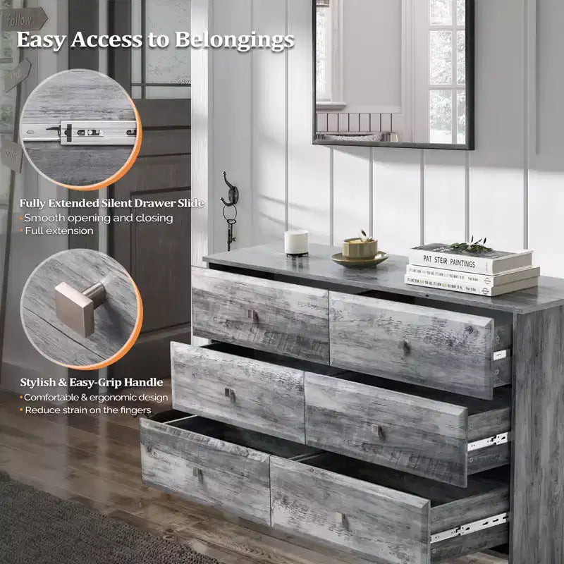 Commode 6 tiroirs en MDF gris 53,94 po L