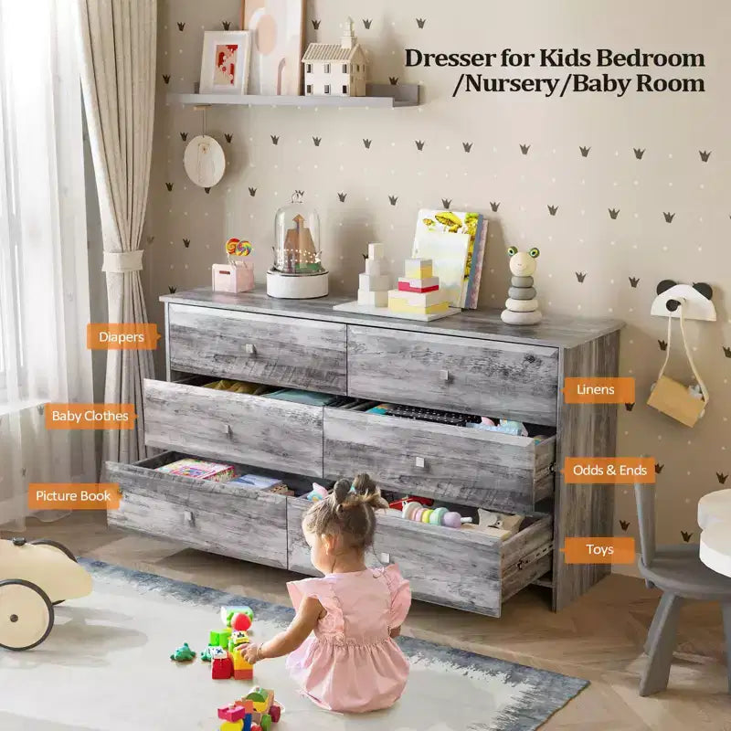 Commode 6 tiroirs en MDF gris 53,94 po L