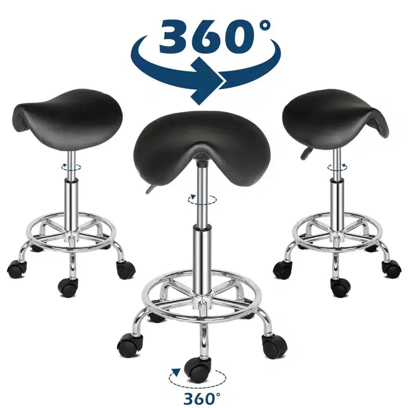 Tabouret de selle réglable en hauteur noir avec roulettes, chaise de salon, utilisation en atelier ou à la maison
