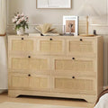 CuisinSmart Natural Rattan 7 Drawer Dresser for Bedroom, Farmhouse Wooden Chest of Drawers for Living Room, Entryway, Hallway, Oak