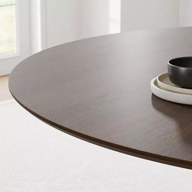 Table à manger ronde 60" pour 6 personnes, table sur pied moderne avec base conique cannelée et plateau en MDF, pour petits espaces, cuisine, salle à manger, café, Noyer