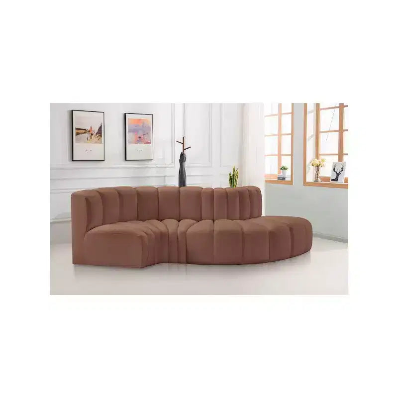 Canapé modulable en cuir végétalien couleur cognac