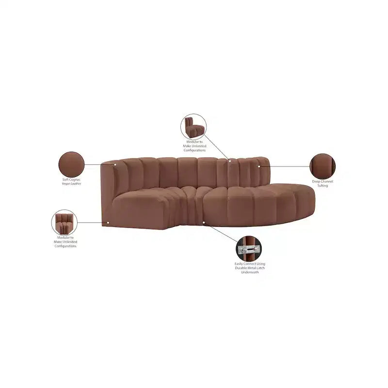 Canapé modulable en cuir végétalien couleur cognac