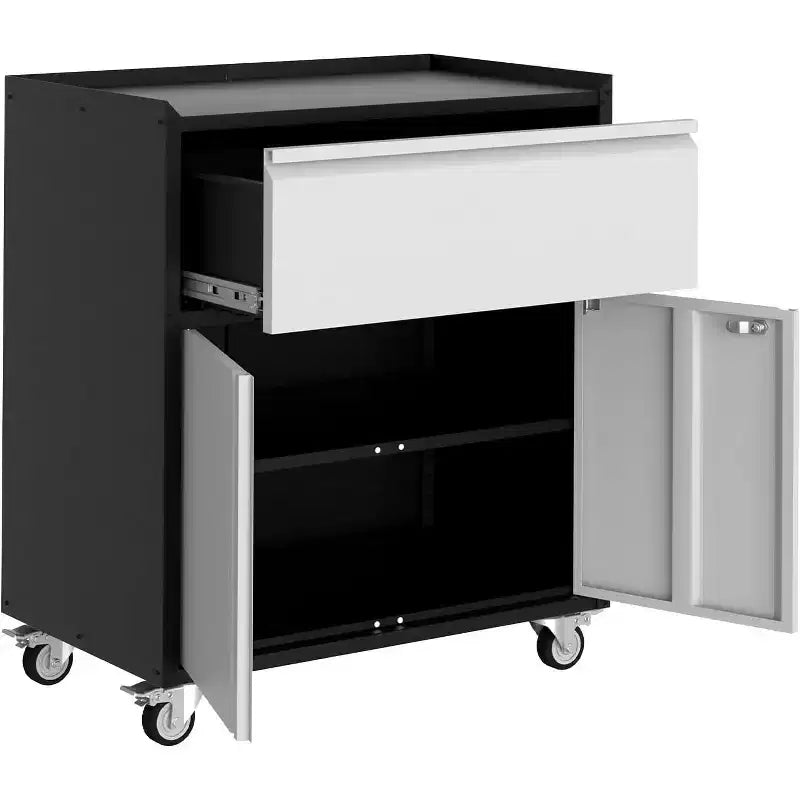 Armoire de rangement à roulettes pour garage, Armoire à outils en métal robuste avec tiroir, Étagère réglable, Serrure et 4 roues, Chariot à outils pour bureau à domicile et atelier