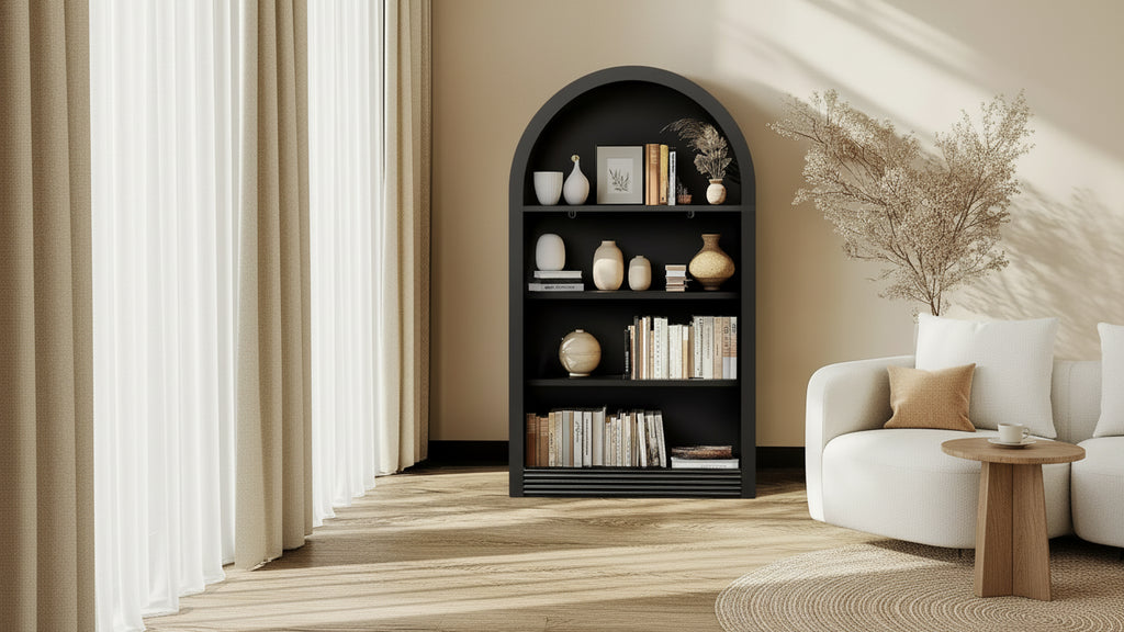 Petite Bibliothèque Noire Étagère à Livres Cintrée
