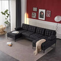Karl Home |110 in. W Pillow Top Arm Chellie 4-Seat U-shaped Tufed Sofa in Gray