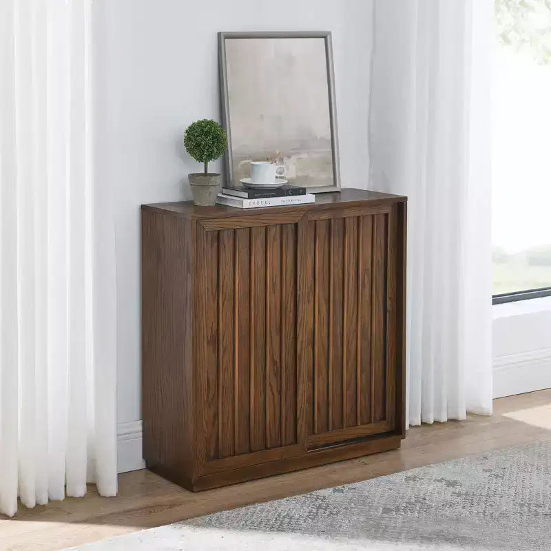 Meuble de rangement Mid-century buffet avec 2 portes coulissantes, meuble de cuisine pour salon, cuisine, salle à manger, entrée, noyer