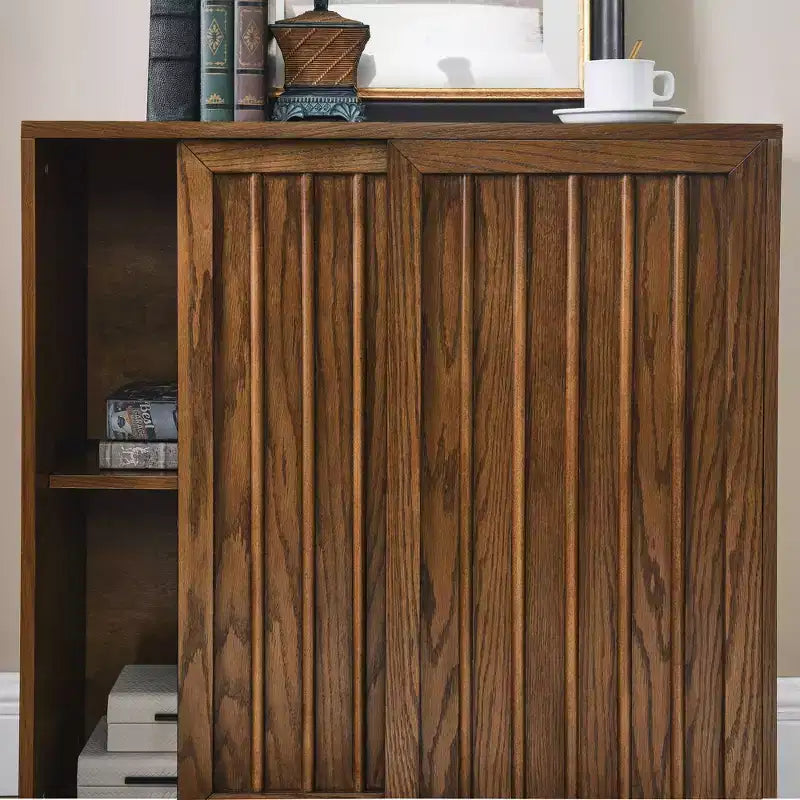 Meuble de rangement Mid-century buffet avec 2 portes coulissantes, meuble de cuisine pour salon, cuisine, salle à manger, entrée, noyer