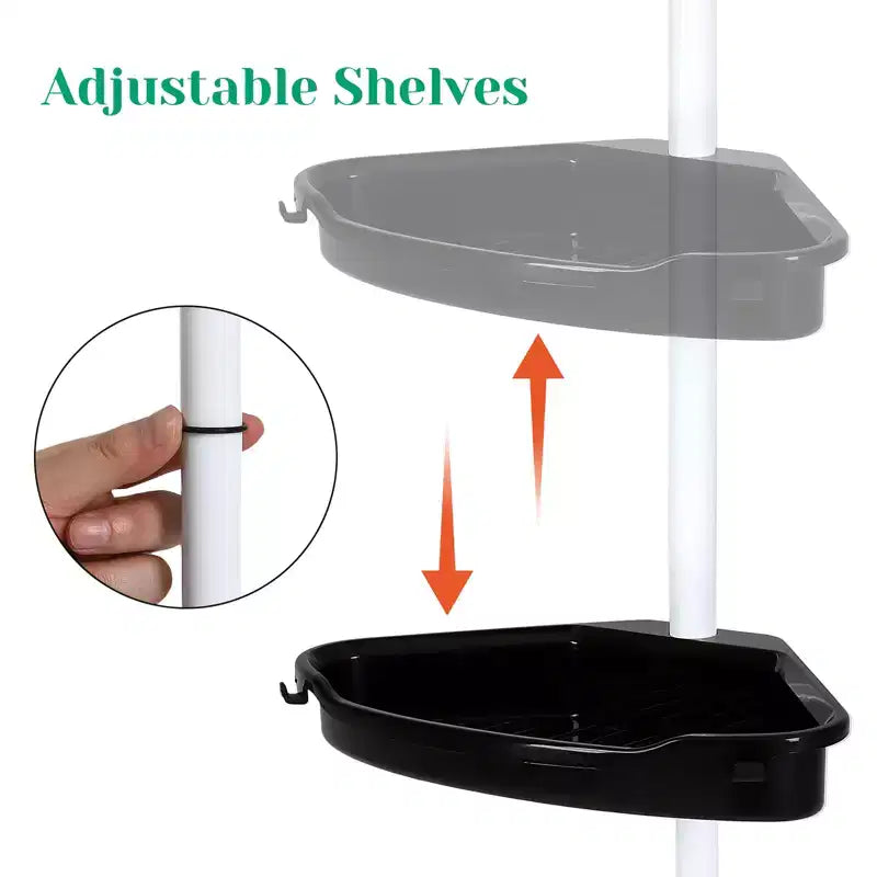 Étagère d'angle de douche à tension, étagère de rangement de douche de salle de bain à 4 niveaux, installation rapide, sans perçage