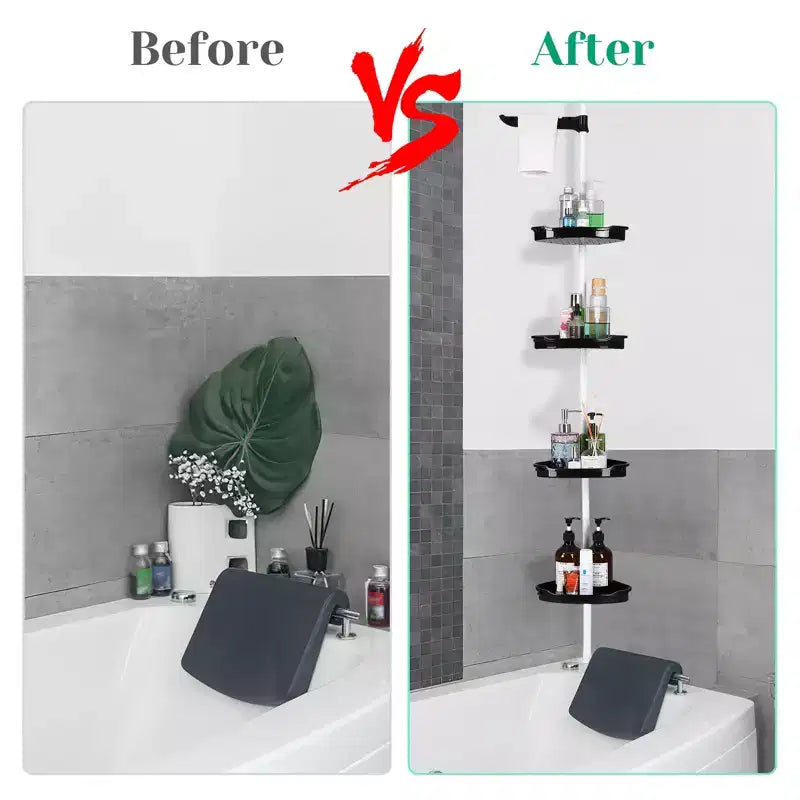 Étagère d'angle de douche à tension, étagère de rangement de douche de salle de bain à 4 niveaux, installation rapide, sans perçage