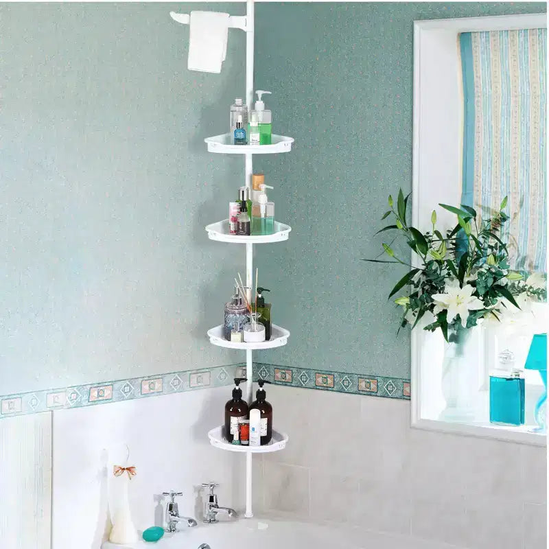 Étagère d'angle de douche à tension, étagère de rangement de douche de salle de bain à 4 niveaux, installation rapide, sans perçage