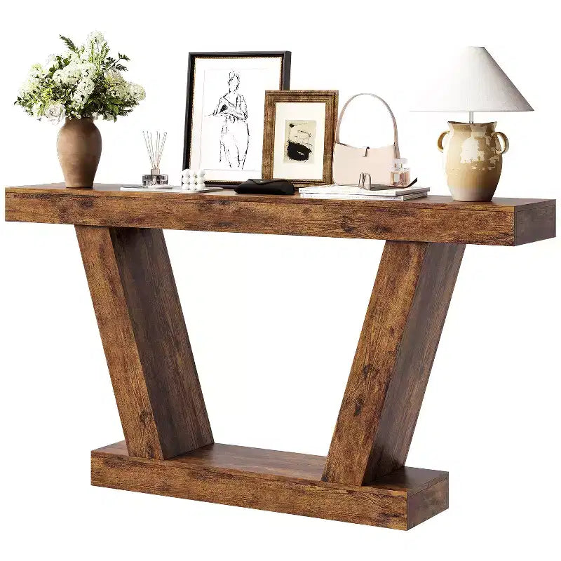 Console étroite extra-longue de style champêtre, table d'appoint à 2 niveaux derrière le canapé, table d'entrée pour le couloir, le foyer et le salon