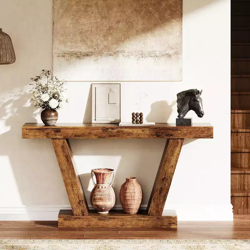 Console étroite extra-longue de style champêtre, table d'appoint à 2 niveaux derrière le canapé, table d'entrée pour le couloir, le foyer et le salon