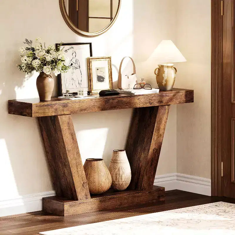 Console étroite extra-longue de style champêtre, table d'appoint à 2 niveaux derrière le canapé, table d'entrée pour le couloir, le foyer et le salon