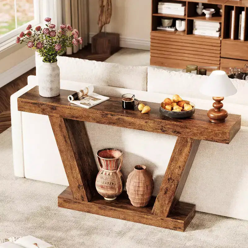 Console étroite extra-longue de style champêtre, table d'appoint à 2 niveaux derrière le canapé, table d'entrée pour le couloir, le foyer et le salon