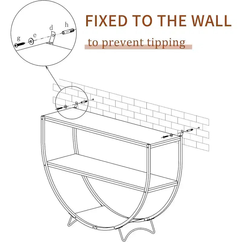 Console demi-lune, table d'entrée de style industriel de 48 po avec étagère de rangement ouverte à 3 niveaux, table de canapé en bois avec plateau en MDF et cadre en métal
