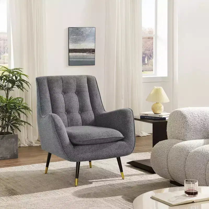 Fauteuil d'appoint en tissu confortable avec accoudoirs et dossier capitonné
