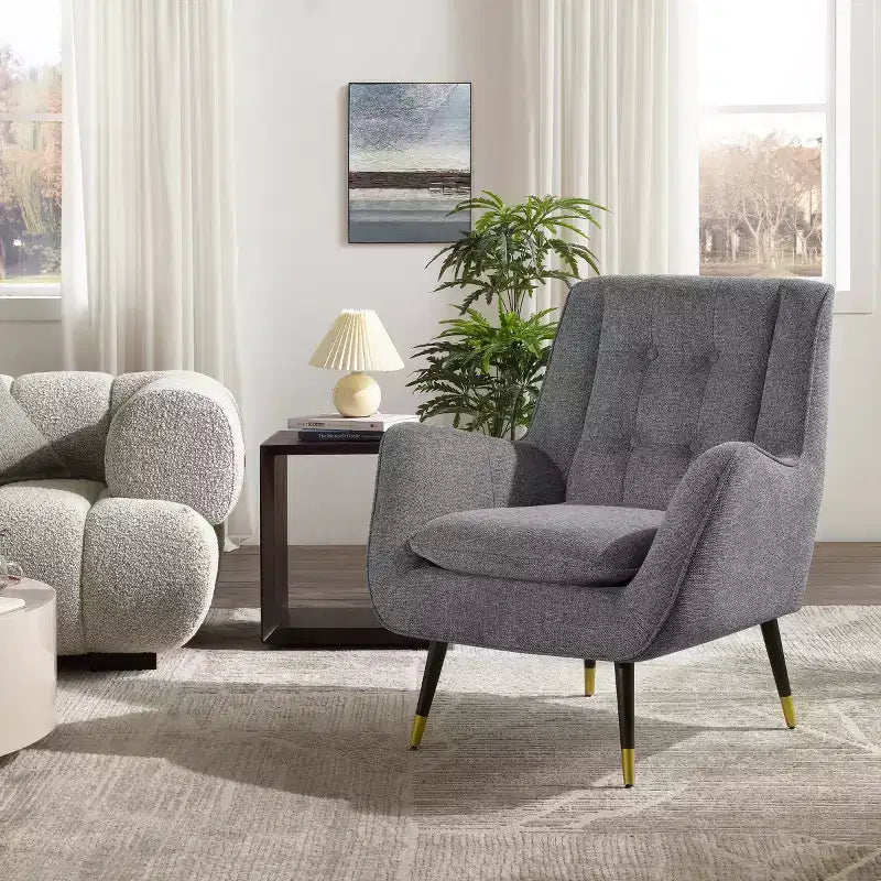 Fauteuil d'appoint en tissu confortable avec accoudoirs et dossier capitonné
