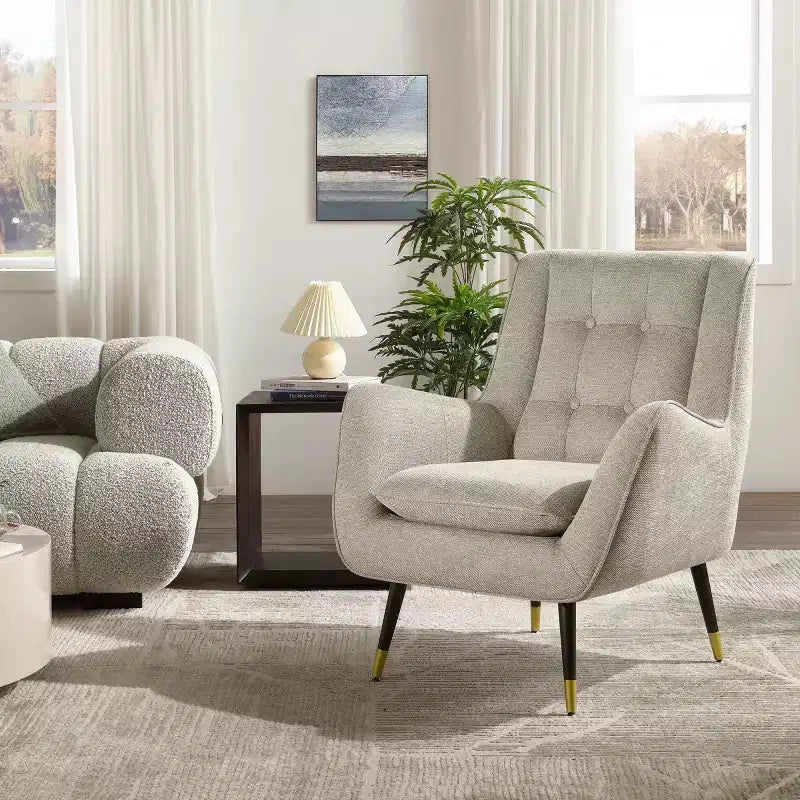 Fauteuil d'appoint en tissu confortable avec accoudoirs et dossier capitonné