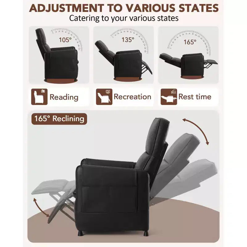 Fauteuil inclinable électrique pour adultes avec télécommande et poches latérales, fauteuil inclinable en cuir PU pour la maison