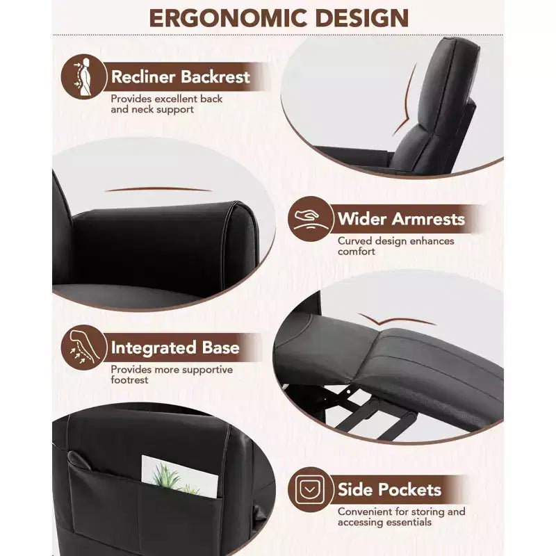 Fauteuil inclinable électrique pour adultes avec télécommande et poches latérales, fauteuil inclinable en cuir PU pour la maison