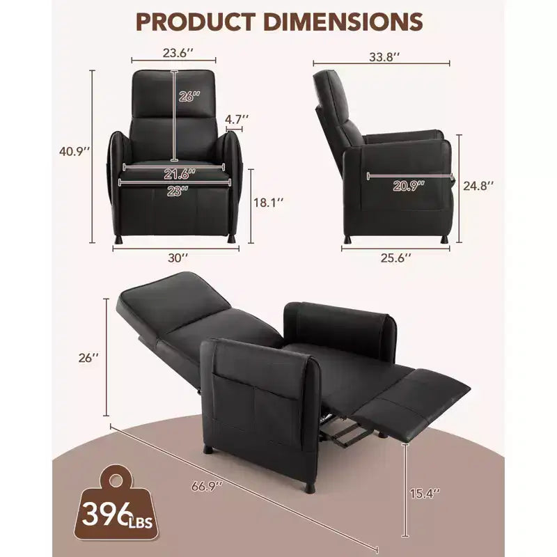 Fauteuil inclinable électrique pour adultes avec télécommande et poches latérales, fauteuil inclinable en cuir PU pour la maison