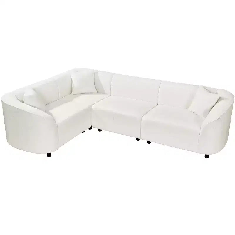 Canapé d'angle incurvé en U de 264 cm, avec revêtement bouclé de qualité supérieure et design sculptural de luxe à quatre places pour un salon spacieux.