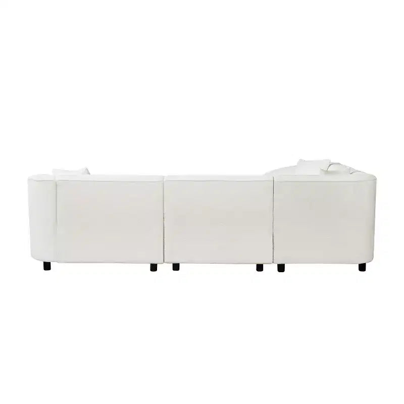 Canapé d'angle incurvé en U de 264 cm, avec revêtement bouclé de qualité supérieure et design sculptural de luxe à quatre places pour un salon spacieux.