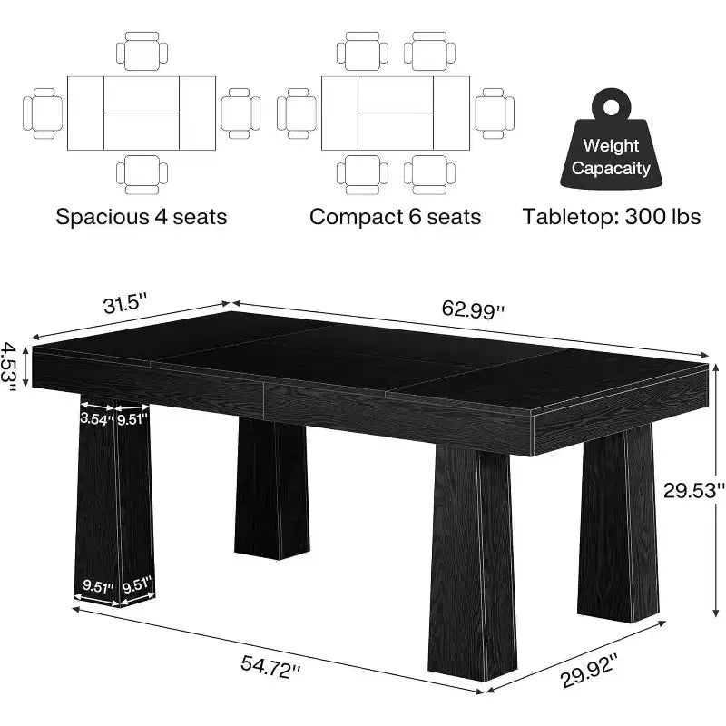 Table à manger de 160 cm, table à dîner rectangulaire moderne avec pieds coniques robustes pour salle à manger, café, restaurant