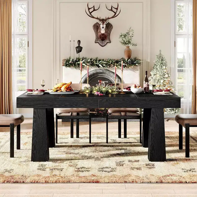 Table à manger de 160 cm, table à dîner rectangulaire moderne avec pieds coniques robustes pour salle à manger, café, restaurant