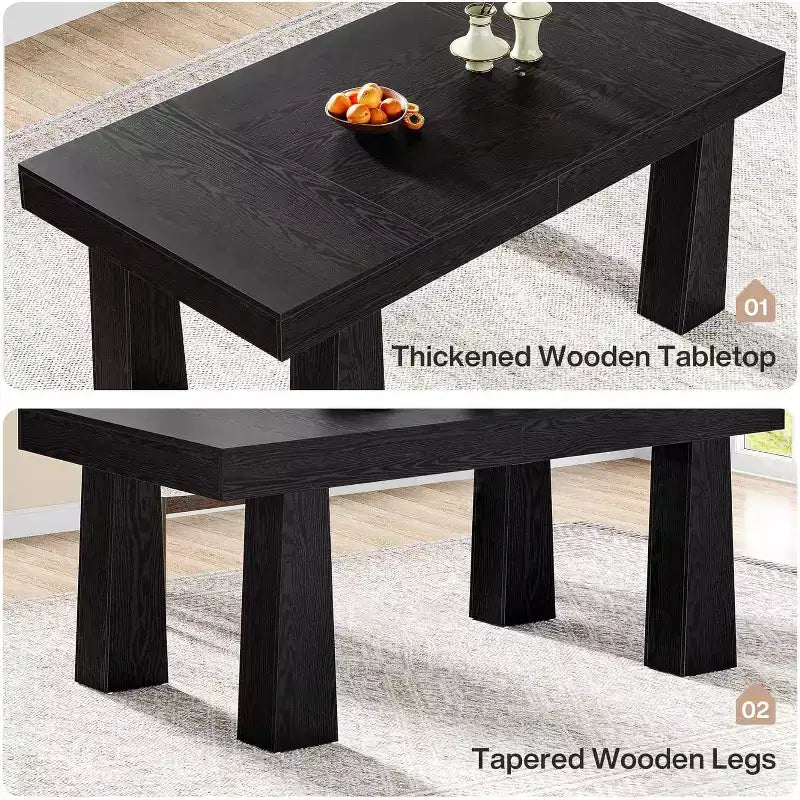 Table à manger de 160 cm, table à dîner rectangulaire moderne avec pieds coniques robustes pour salle à manger, café, restaurant