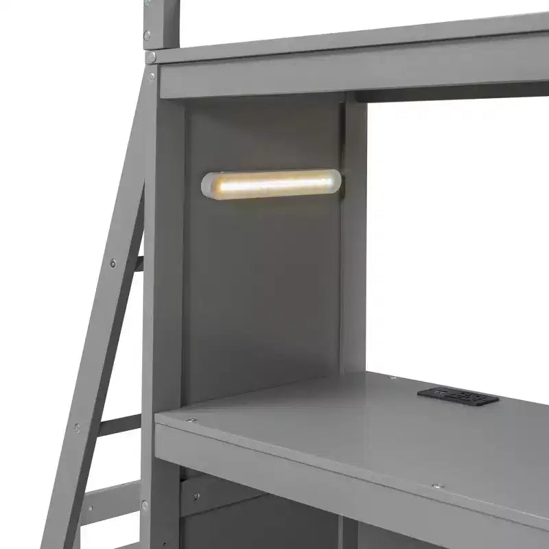 Lits superposés jumeaux séparables avec bureau et tiroirs, cadre de lit superposé en bois en forme de L et lumière LED pour enfants et adolescents