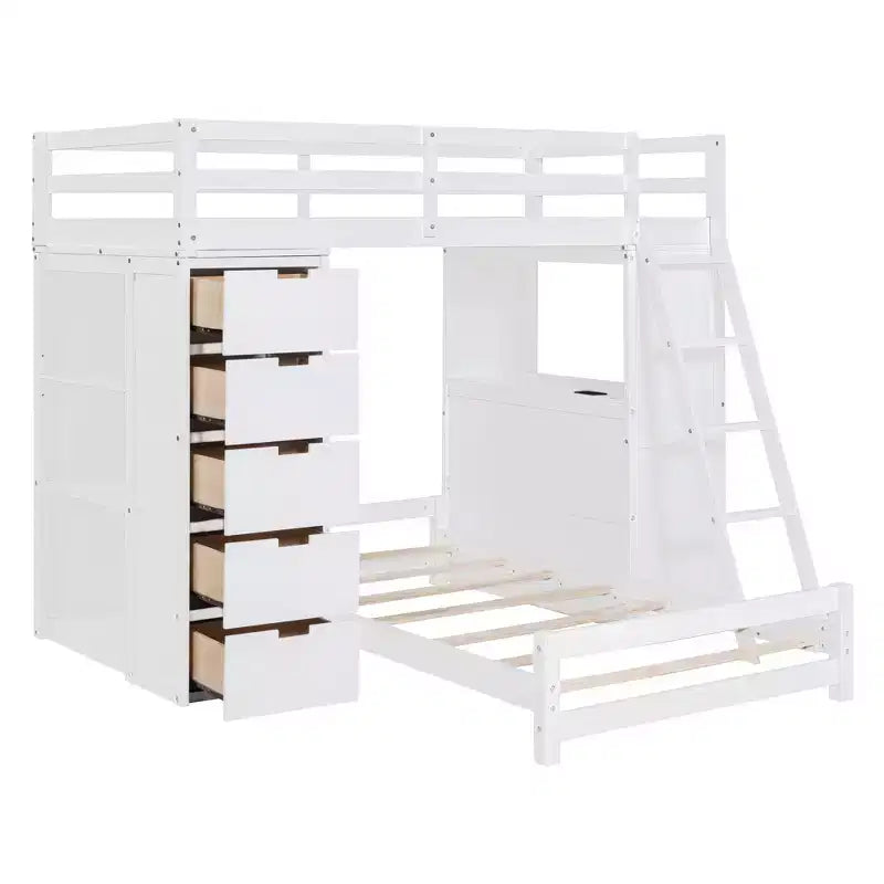 Lits superposés jumeaux séparables avec bureau et tiroirs, cadre de lit superposé en bois en forme de L et lumière LED pour enfants et adolescents