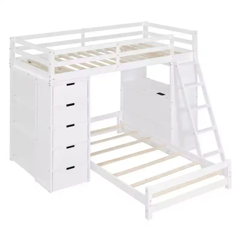Lits superposés jumeaux séparables avec bureau et tiroirs, cadre de lit superposé en bois en forme de L et lumière LED pour enfants et adolescents