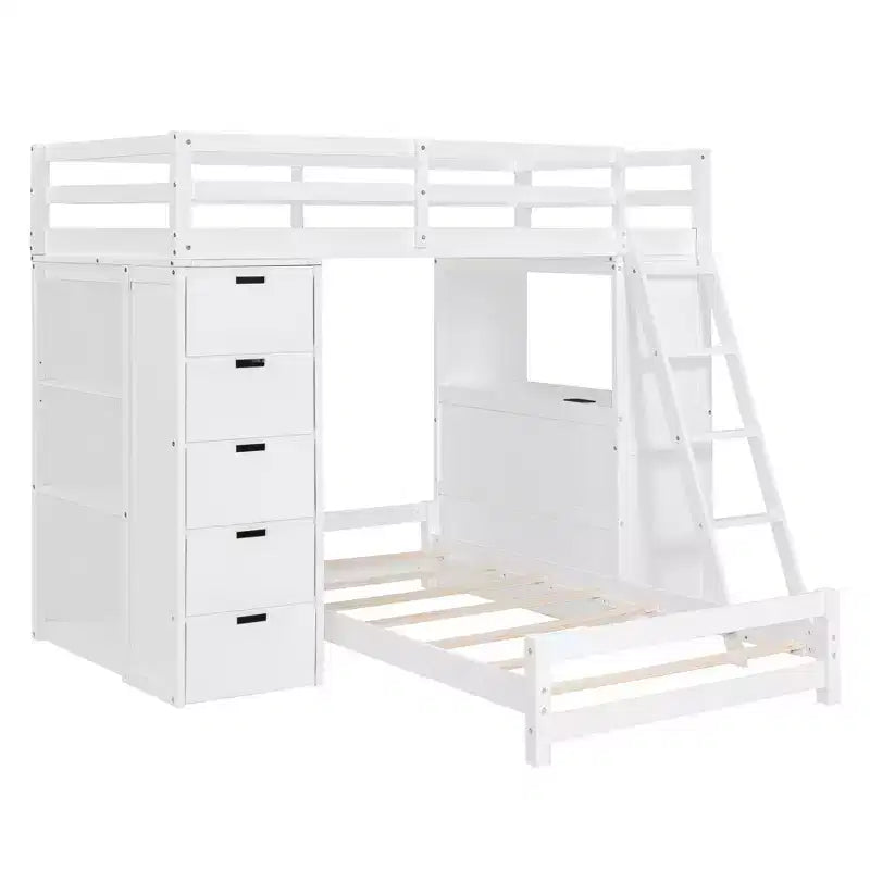 Lits superposés jumeaux séparables avec bureau et tiroirs, cadre de lit superposé en bois en forme de L et lumière LED pour enfants et adolescents