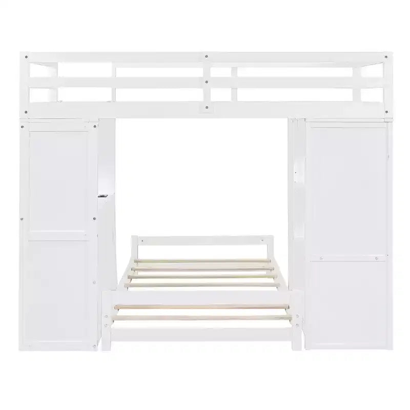Lits superposés jumeaux séparables avec bureau et tiroirs, cadre de lit superposé en bois en forme de L et lumière LED pour enfants et adolescents