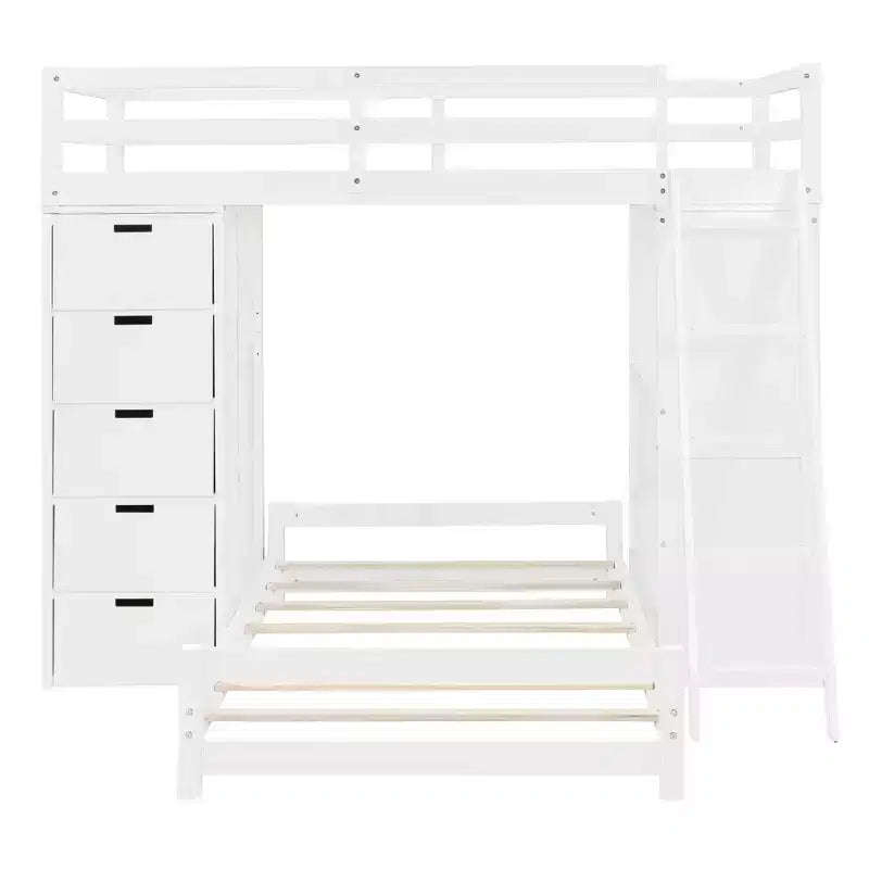 Lits superposés jumeaux séparables avec bureau et tiroirs, cadre de lit superposé en bois en forme de L et lumière LED pour enfants et adolescents