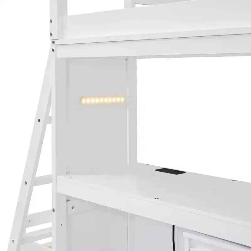 Lits superposés jumeaux séparables avec bureau et tiroirs, cadre de lit superposé en bois en forme de L et lumière LED pour enfants et adolescents