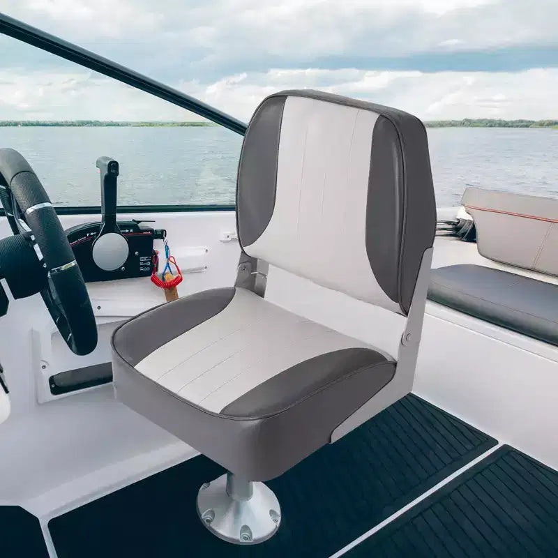 Siège de bateau pliant pour capitaine – Sièges de bateau de pêche à dossier bas avec coussins en éponge haute densité, résistants aux UV et sangles de fixation