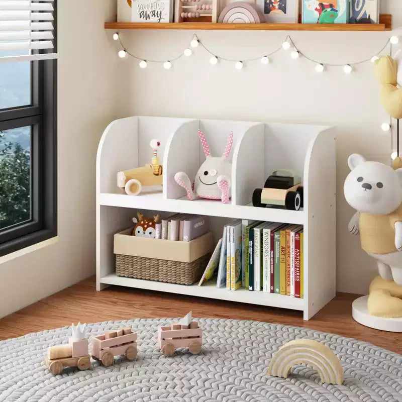 Étagère à Livres pour Enfants à 4 Compartiments, Meuble de Rangement, Étagère d'Exposition, Organisateur de Jouets pour Chambre d'Enfant, Salle de Jeux, Crèche