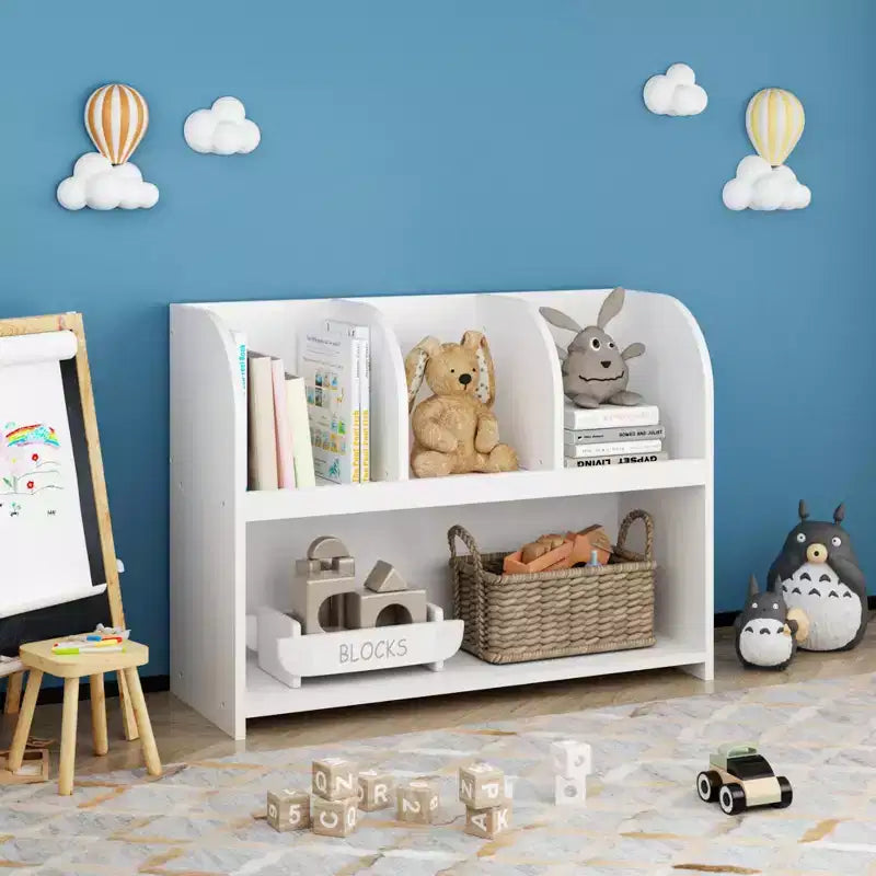 Étagère à Livres pour Enfants à 4 Compartiments, Meuble de Rangement, Étagère d'Exposition, Organisateur de Jouets pour Chambre d'Enfant, Salle de Jeux, Crèche