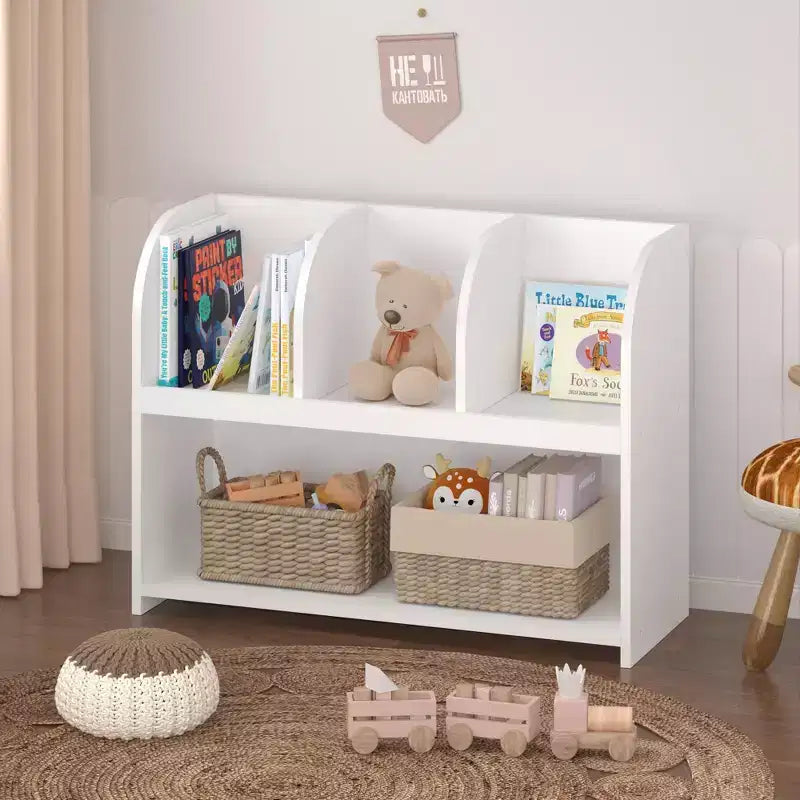 Étagère à Livres pour Enfants à 4 Compartiments, Meuble de Rangement, Étagère d'Exposition, Organisateur de Jouets pour Chambre d'Enfant, Salle de Jeux, Crèche