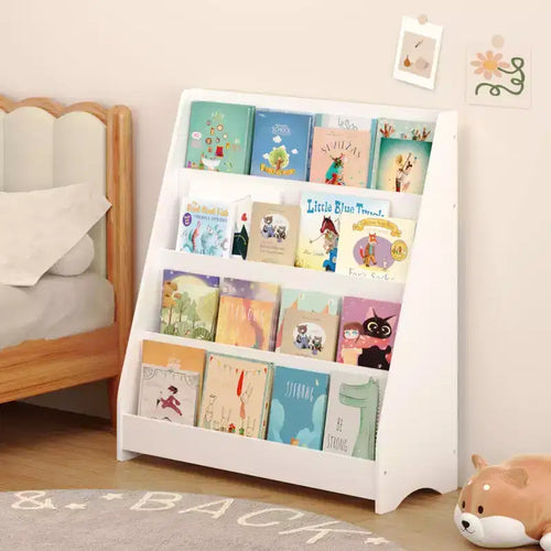 Étagère à livres 4 niveaux pour enfants, Présentoir à livres pour tout-petits, Aide à organiser les chambres à coucher, salles de jeux et salles de classe, Blanc