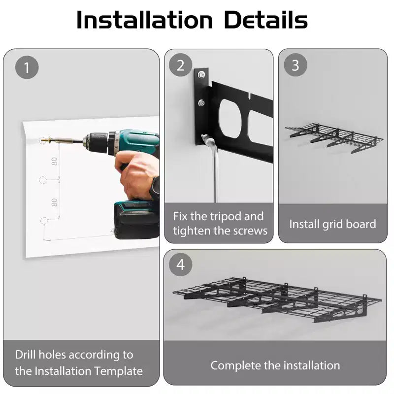 Étagère de garage 60 x 120 cm, support de rangement mural robuste, étagères flottantes, capacité de charge de 360 kg, organisation de garage en métal pour outils et fournitures