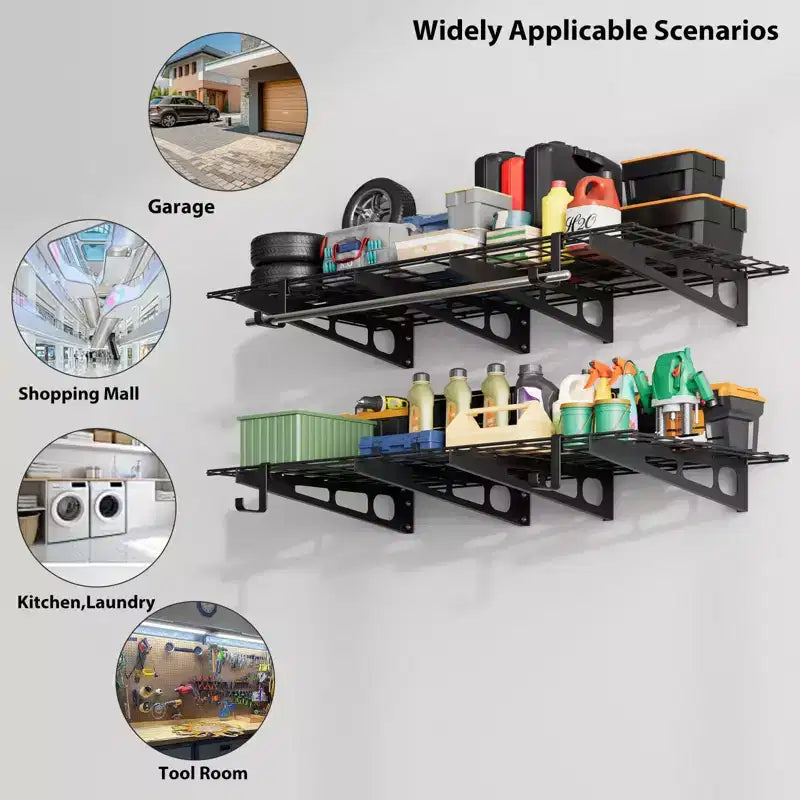 Étagère de garage 60 x 120 cm, support de rangement mural robuste, étagères flottantes, capacité de charge de 360 kg, organisation de garage en métal pour outils et fournitures