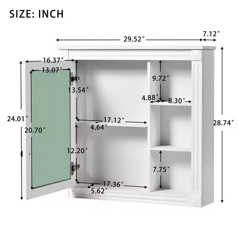 Armoire à pharmacie rectangulaire FAMYYT de 30 po L x 28 po H à montage en surface avec miroir, charnières à fermeture douce, rangement ouvert