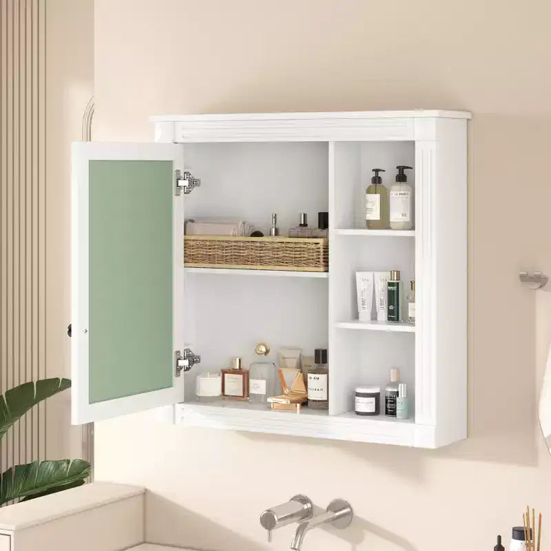 Armoire à pharmacie rectangulaire FAMYYT de 30 po L x 28 po H à montage en surface avec miroir, charnières à fermeture douce, rangement ouvert